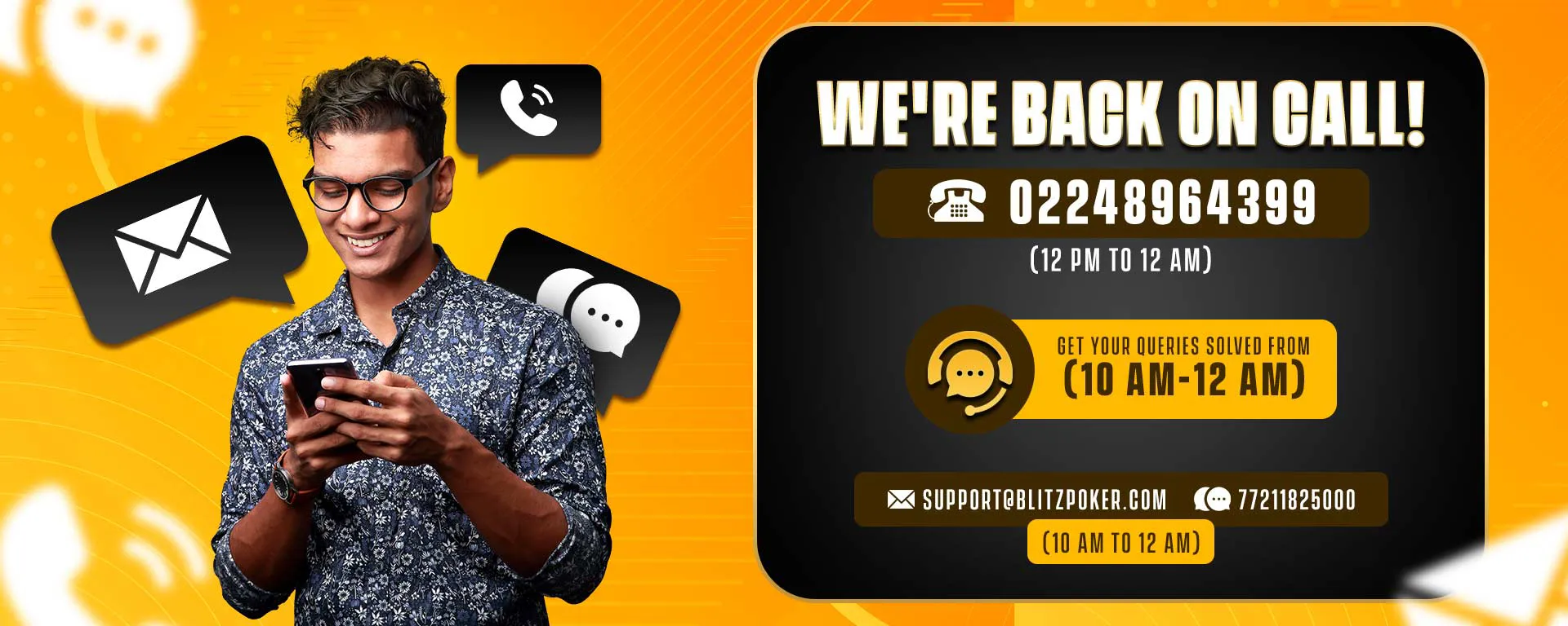 Back on Call Promotional Banner in Blitzpoker